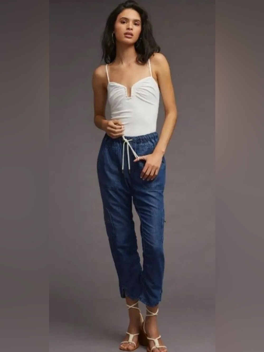 Pilcro Anthropologie The Cottage Utility Pants Dark Wash Denim Size Medium